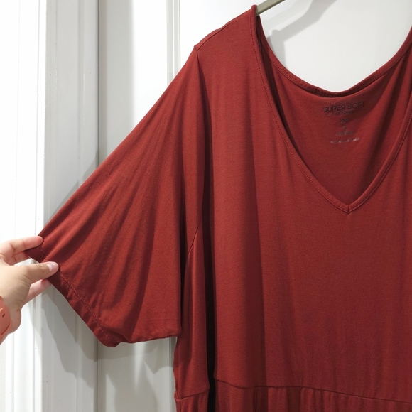 TORRID Short Sleeve Super Soft Knit Mini Skater V-neck Dress, Side Pockets - Picture 6 of 13